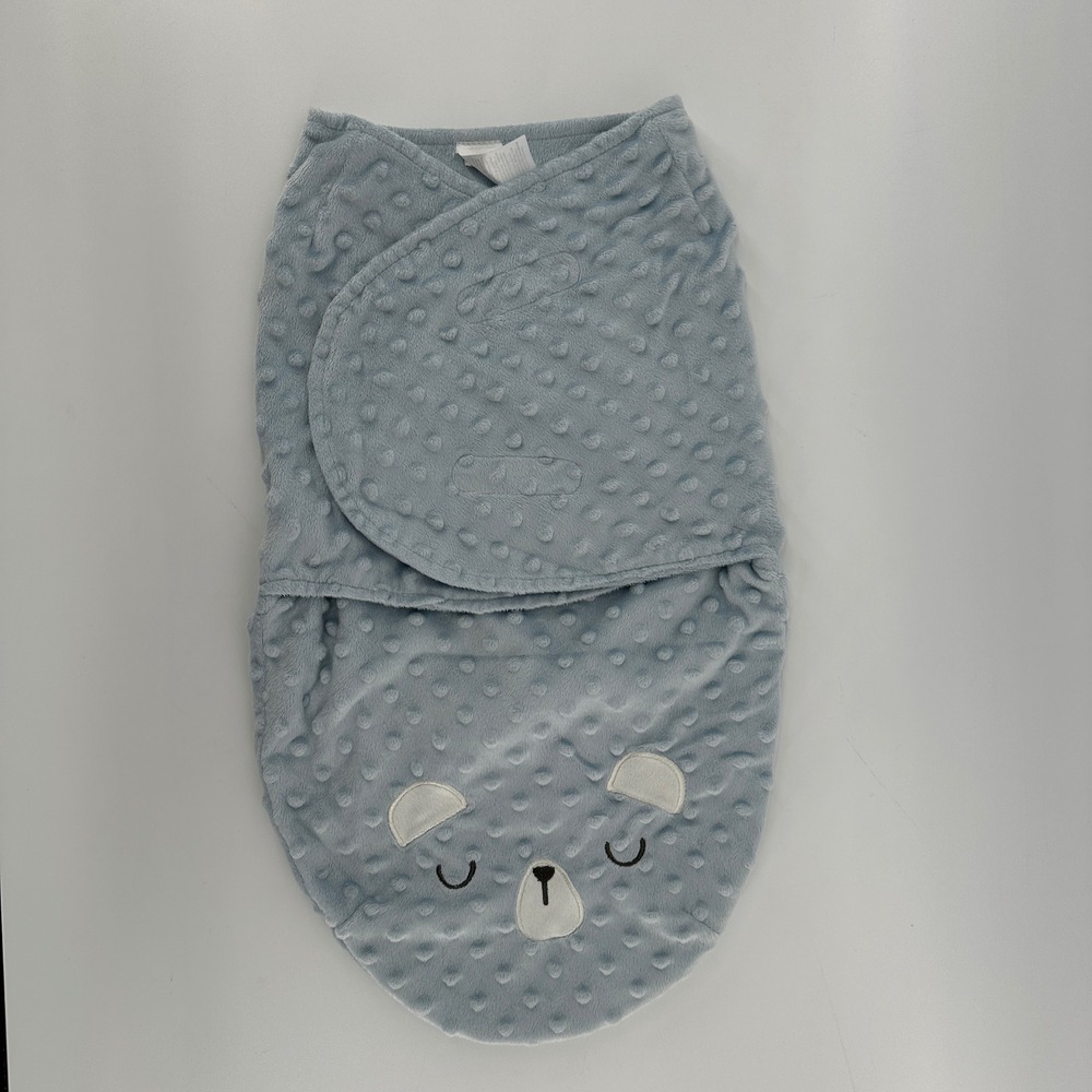 Kyle & Deena Blue Minky Dot Bear Face Baby Swaddle Sleep Sack 0-3M BK20512225